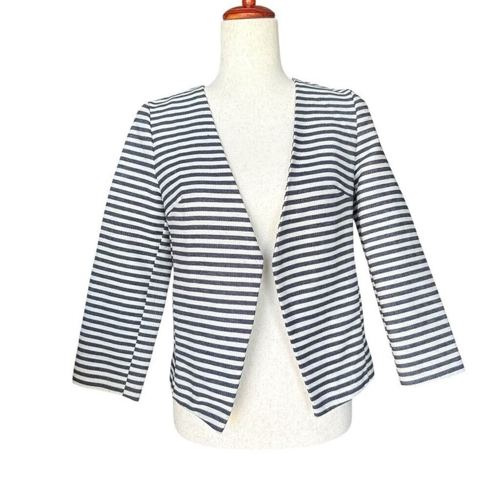 BCNU Nordstrom Navy White Striped Open Front Blazer Jacket Size Small Nautical
